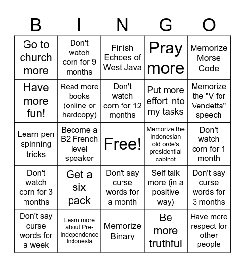 2025 Bingo Card Bingo Card