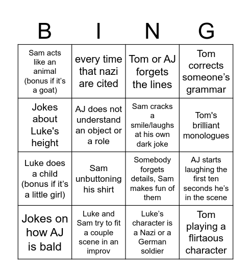 Shoot from the hip ig Bingo Card