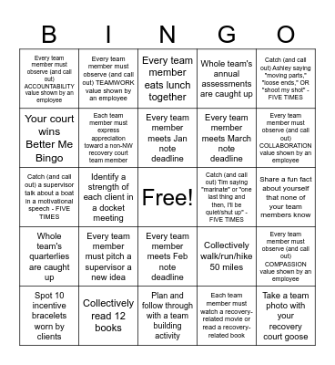 BETTER TEAM Bingo Card