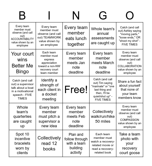 BETTER TEAM Bingo Card