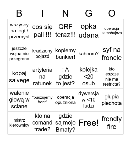 FOXHOLE Bingo Card