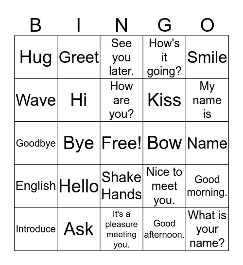 Meeting and Greeting Bingo Card