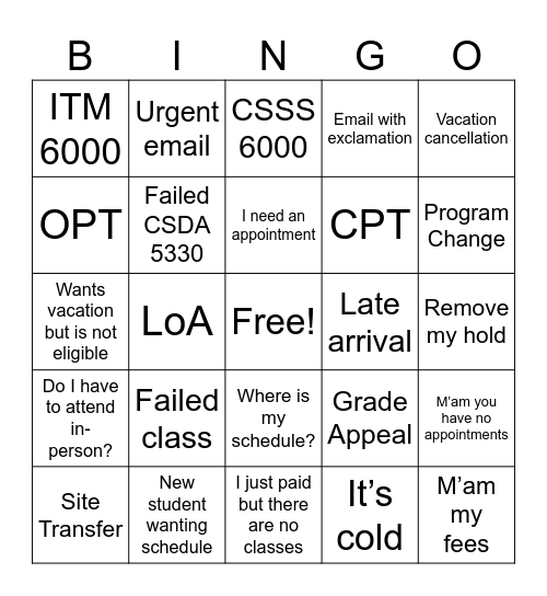 Welcome Back BINGO Card
