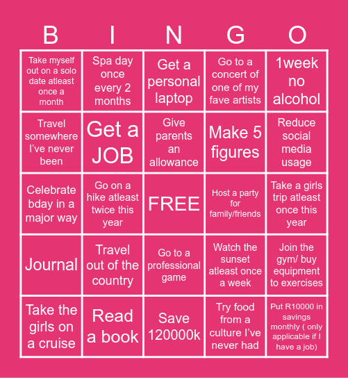 2025 vision board Bingo Card