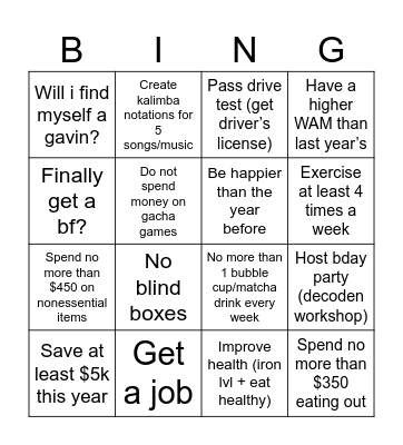 Ha’s new year, new her list Bingo Card