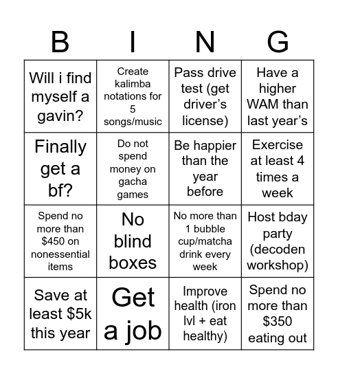 Ha’s new year, new her list Bingo Card