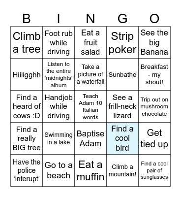 RenAdam road trip!! Bingo Card