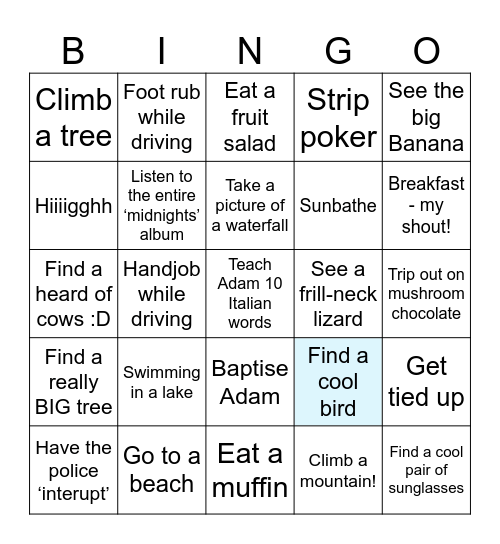 RenAdam road trip!! Bingo Card