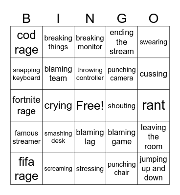 gamer rage bingo Card