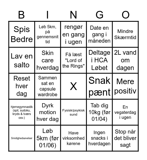 New Year's Resolution BINGO Card