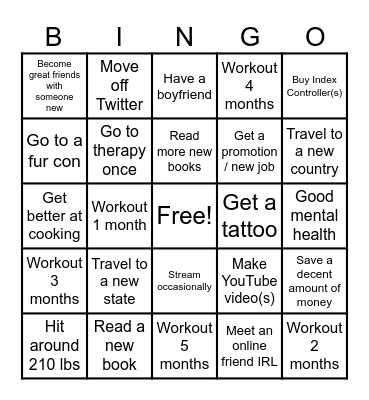 2025 New Year Resolutions Bingo Card