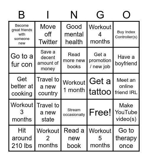 2025 New Year Resolutions Bingo Card