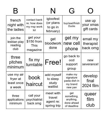 January 2025 Bingo Card