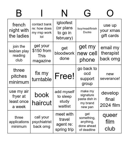 January 2025 Bingo Card