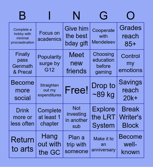 New Year Bingo Card