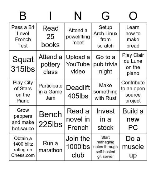 2025 Bingo Card