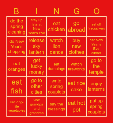Chinese New Year Bingo! Bingo Card