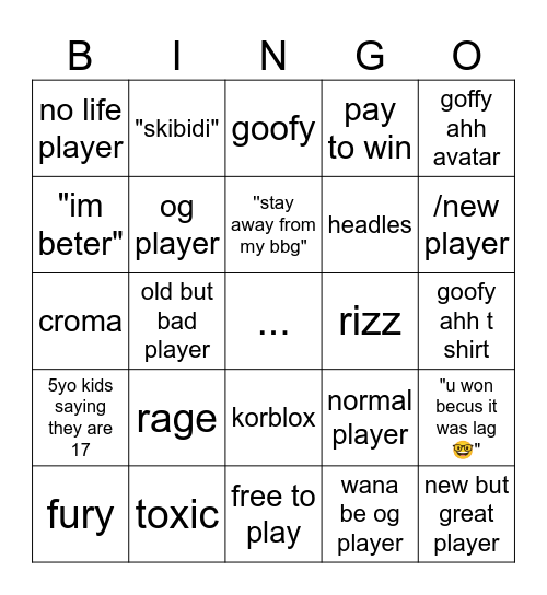 roblox mm2 Bingo Card