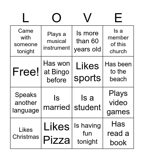 My New Friends Bingo Card