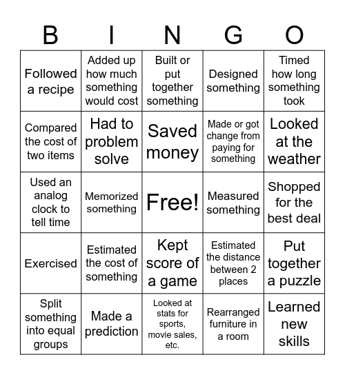 Winter Break Bingo Card