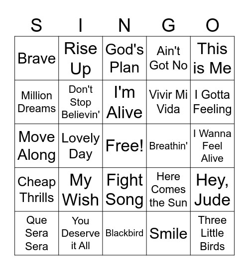 SINGO! New Years Wish Edition Bingo Card