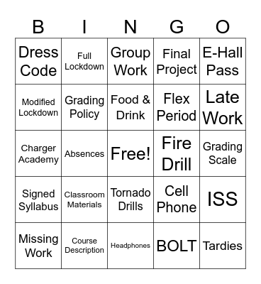Syllabus Bigno Bingo Card