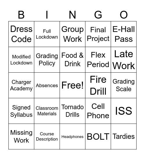 Syllabus Bigno Bingo Card