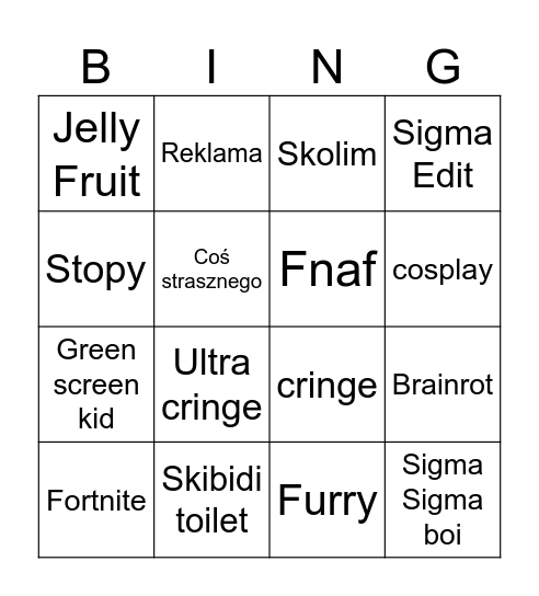 YT Shorts Bingo Card