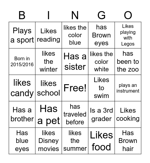 All about me Bingo ! Bingo Card