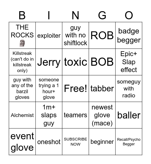 Slap battles bingo Card