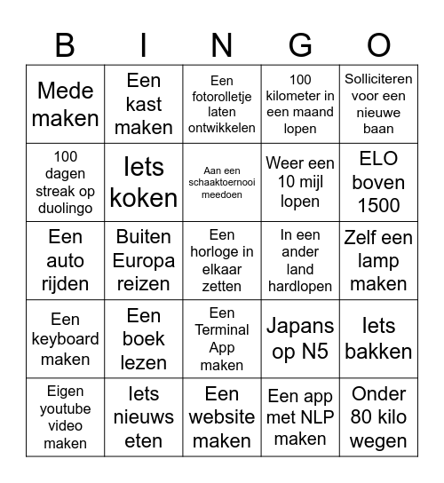 2025 Goede Voornemens Bingo Card