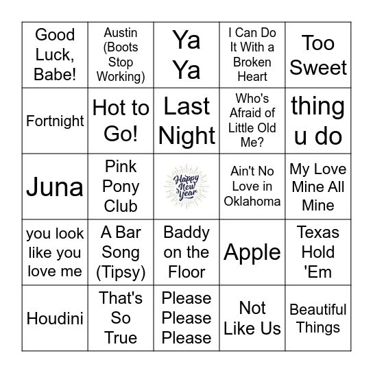 The Soundtrack of 2024 Bingo Card