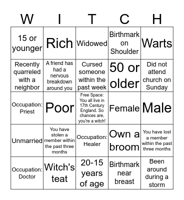 Witch Hunt Bingo Card