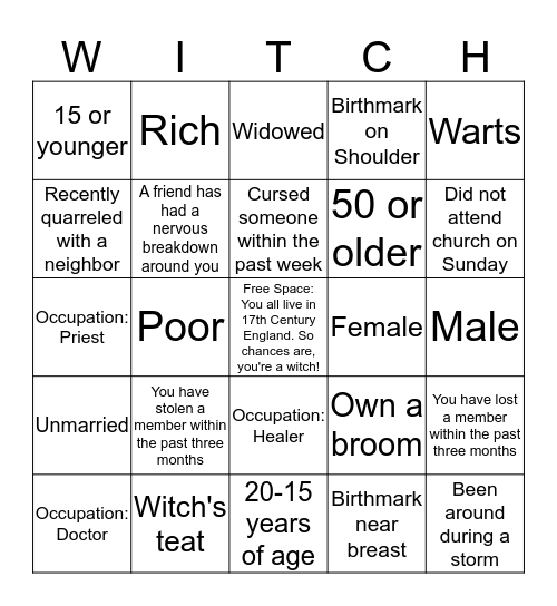 Witch Hunt Bingo Card