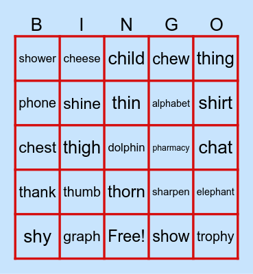 DIGRAPH Bingo Card