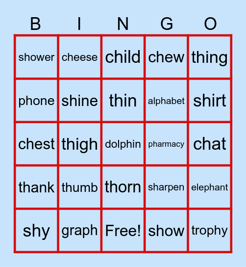 DIGRAPH Bingo Card