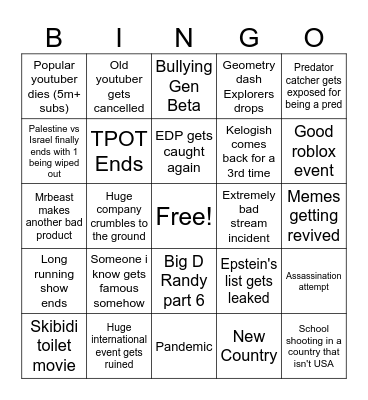 2025 Bingo Card Bingo Card