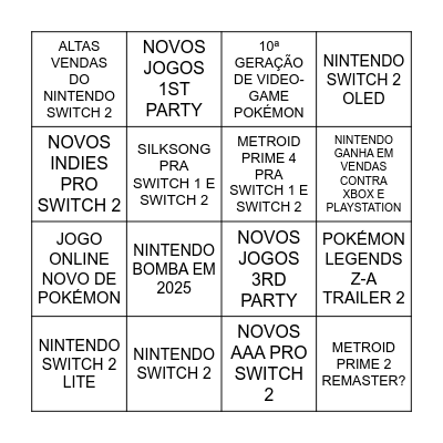 NINTENDO EM 2025 Bingo Card