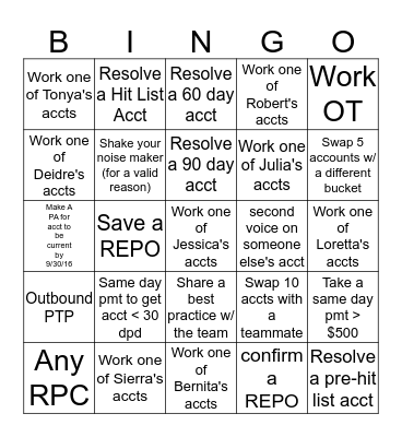 Team Bailey BINGO Card