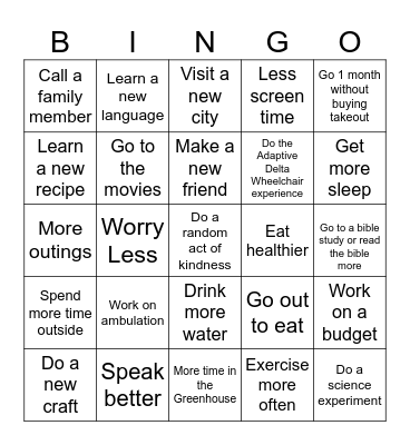 Special Tree NY Resolution Bingo 2025 Bingo Card