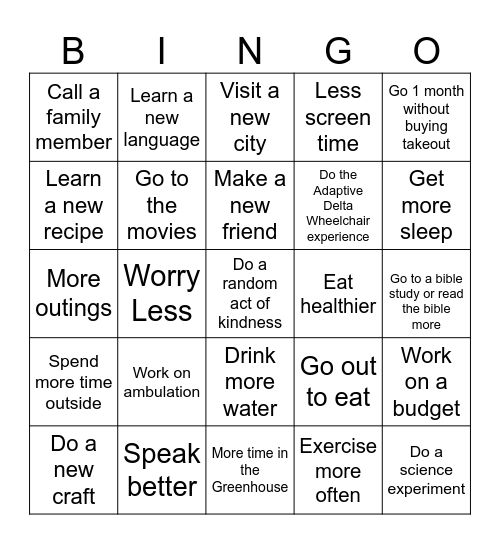 Special Tree NY Resolution Bingo 2025 Bingo Card