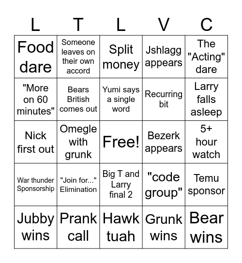 Untitled Bingo Card