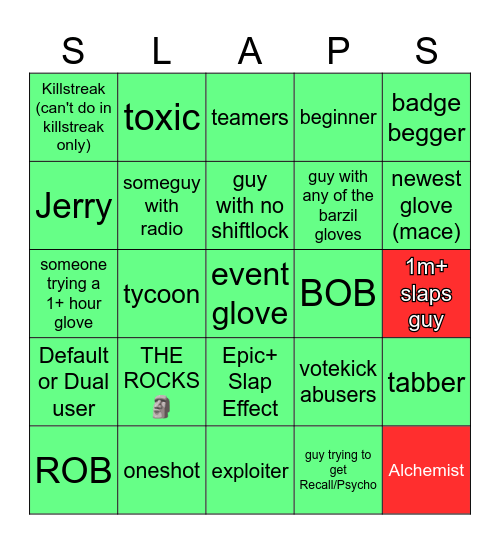 Slap Battles Bingo Card