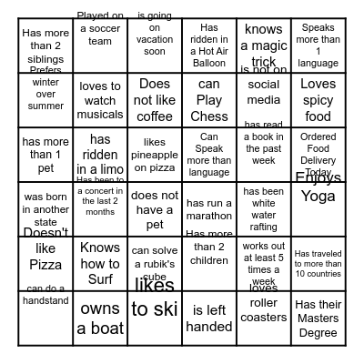 Fun at Work Day Bingo Card