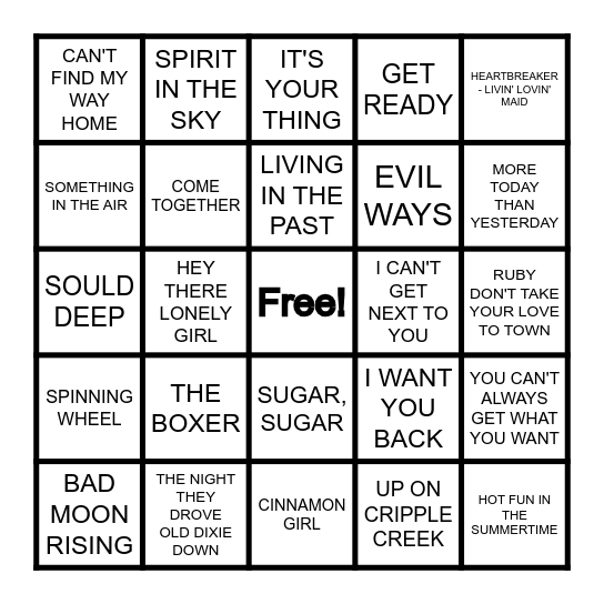 ROCK 1969 Bingo Card