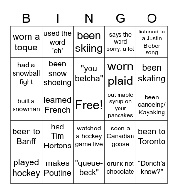 Canadian stereotypes Bingo Card