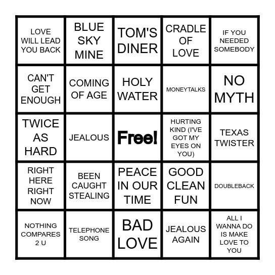 ROCK 1990 Bingo Card