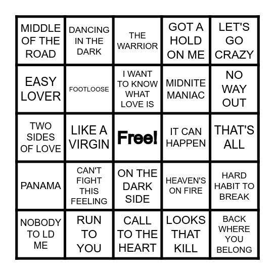 ROCK 1984 Bingo Card