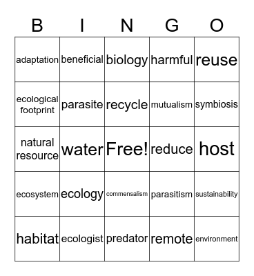 Interactions and Ecosystems Bingo Card