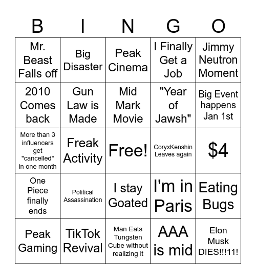 2025 Bingor Bingo Card